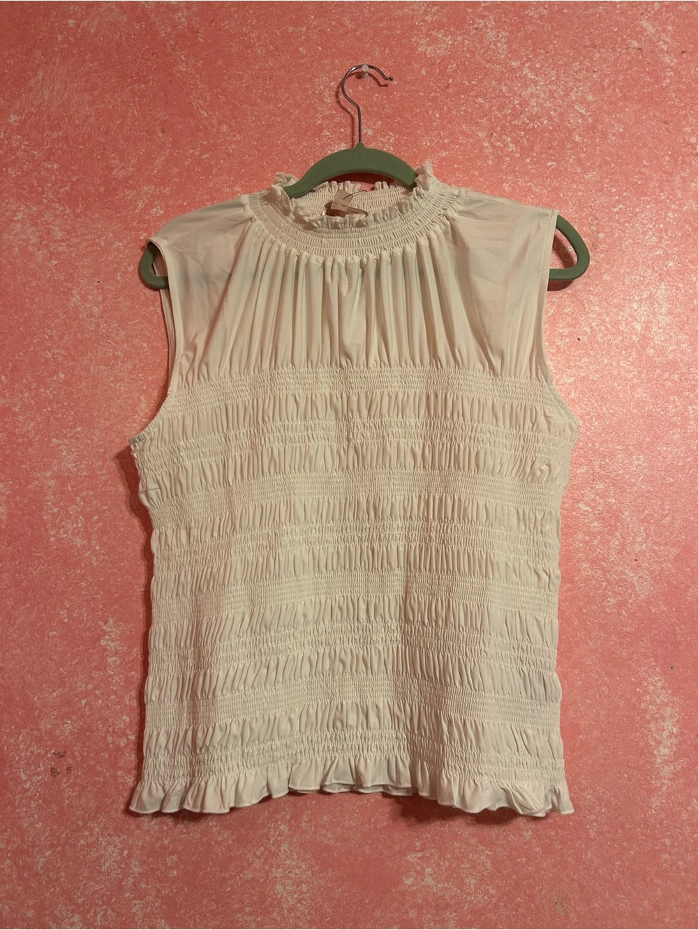 Philosophy White Smocked Sleeveless Mock Neck Top
